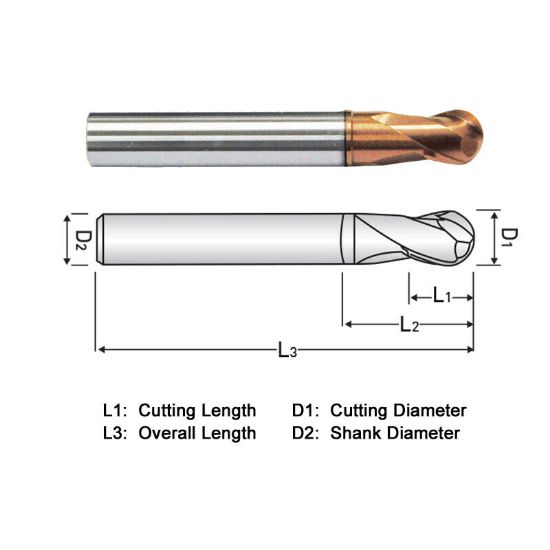 Picture of WIDIN DA702016 DIA 1/2 SH 0.50 LOC 0.50 OAL 4.50 End Mill Standard Flute Standard Helix Carbide AlTiN Single End Ball Nose Z-STAR