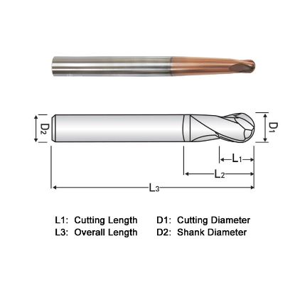 Picture of WIDIN DA734012 DIA 3/8 SH 0.50 LOC 0.3750 OAL 5.00 End Mill Standard Flute Standard Helix Carbide AlTiN Single End Ball Nose Z-STAR