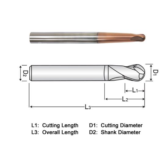 Picture of WIDIN DA734012 DIA 3/8 SH 0.50 LOC 0.3750 OAL 5.00 End Mill Standard Flute Standard Helix Carbide AlTiN Single End Ball Nose Z-STAR