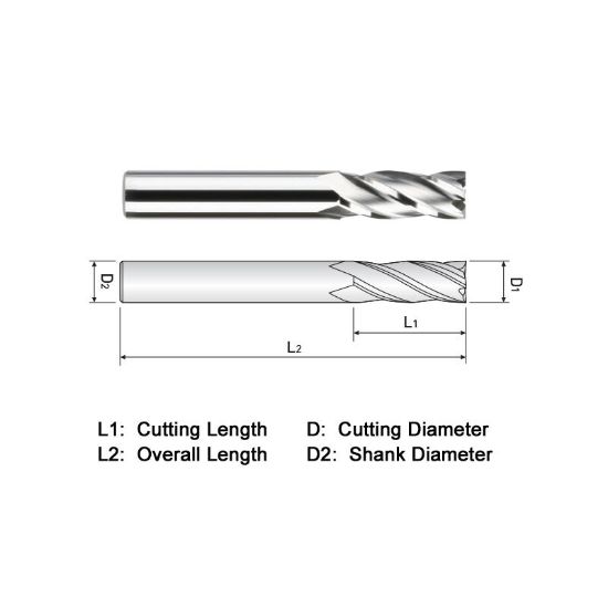 Picture of WIDIN EA304010S DIA 5/32 SH 0.1875 LOC 0.3125 OAL 2.00 End Mill Standard Flute Standard Helix Carbide Uncoated Single End Square Sharp General Purpose