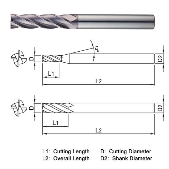 Picture of WIDIN TX224160 DIA 16MM SH 0.6299 LOC 1.7717 OAL 3.9370 End Mill Standard Flute Standard Helix Carbide TiAlN Single End Square Sharp THUNDER