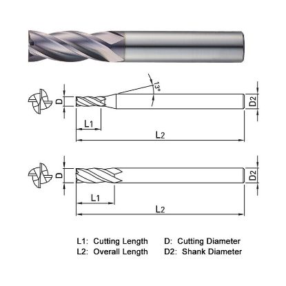 Picture of WIDIN TX304020 DIA 2MM SH 0.1575 LOC 0.2362 OAL 1.9685 End Mill Standard Flute Standard Helix Carbide TiAlN Single End Square Sharp THUNDER