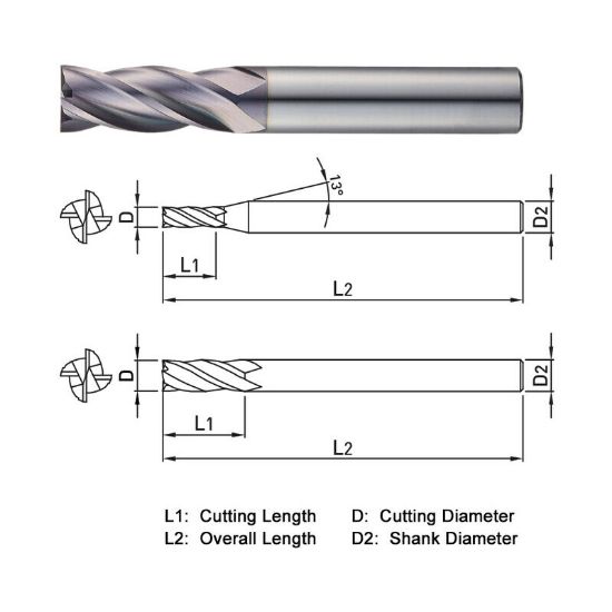 Picture of WIDIN TX304020 DIA 2MM SH 0.1575 LOC 0.2362 OAL 1.9685 End Mill Standard Flute Standard Helix Carbide TiAlN Single End Square Sharp THUNDER