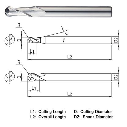 Picture of WIDIN BA302008 DIA 1/8 SH 0.1250 LOC 0.50 OAL 2.00 End Mill Standard Flute Standard Helix Carbide Uncoated Single End Ball Nose General Purpose