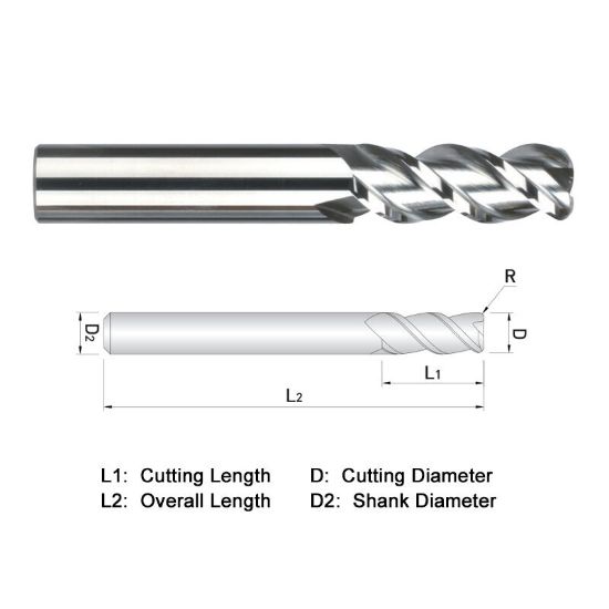 Picture of WIDIN WAR313A040060 DIA 5/8 SH 0.6250 LOC 1.6250 OAL 3.50 End Mill Standard Flute High Helix Carbide Uncoated Single End Corner Radius 0.0600 1.52MM ALU-WAVE
