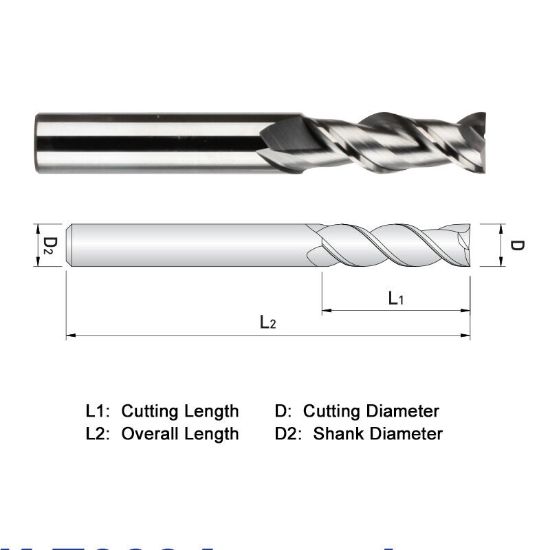 Picture of WIDIN WAE522A048 DIA 3/4 SH 0.7500 LOC 2.50 OAL 5.00 End Mill Standard Flute High Helix Carbide DLC Single End Square Sharp ALU-WAVE