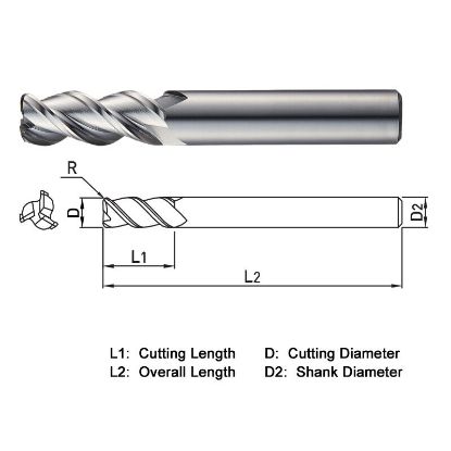 Picture of WIDIN WAR3031630 DIA 16MM SH 0.6299 LOC 1.5748 OAL 3.5433 End Mill Standard Flute High Helix Carbide Uncoated Single End Corner Radius 0.1181 3.00MM ALU-WAVE