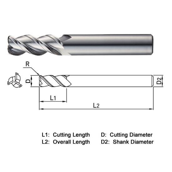 Picture of WIDIN WAR3031630 DIA 16MM SH 0.6299 LOC 1.5748 OAL 3.5433 End Mill Standard Flute High Helix Carbide Uncoated Single End Corner Radius 0.1181 3.00MM ALU-WAVE