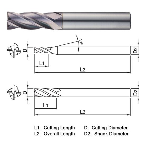 Picture of WIDIN TX204200 DIA 20MM SH 0.7874 LOC 1.4961 OAL 4.0157 End Mill Standard Flute Standard Helix Carbide TiAlN Single End Square Sharp THUNDER