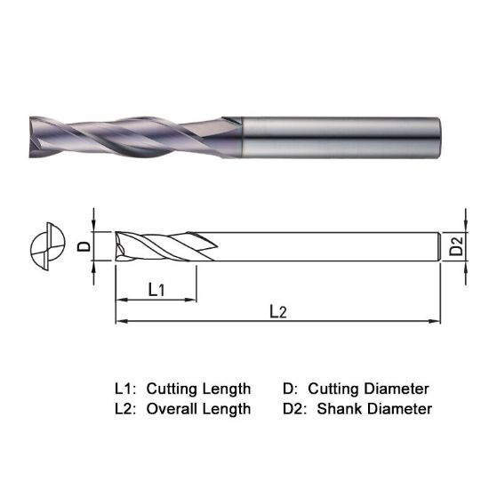 Picture of WIDIN TX222160 DIA 16MM SH 0.6299 LOC 1.7717 OAL 3.9370 End Mill Standard Flute Standard Helix Carbide TiAlN Single End Square Sharp THUNDER
