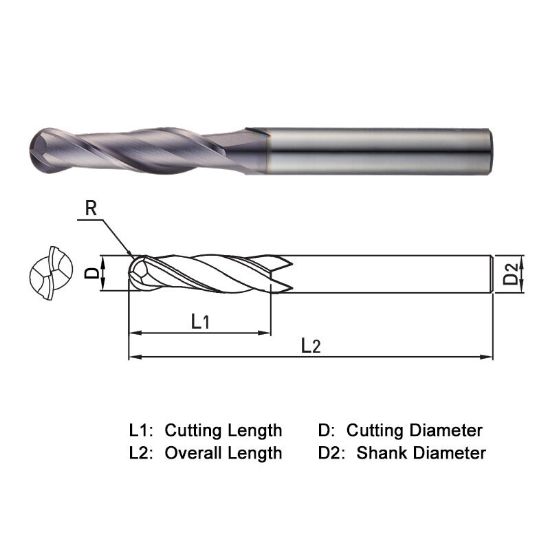 Picture of WIDIN TXB222180 DIA 18MM SH 0.7087 LOC 1.7717 OAL 3.9370 End Mill Standard Flute Standard Helix Carbide TiAlN Single End Ball Nose THUNDER