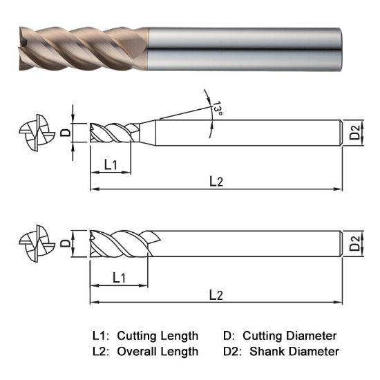 Picture of WIDIN WE504H160 DIA 16MM SH 0.6299 LOC 1.5748 OAL 3.9370 End Mill Standard Flute Standard Helix Carbide AlTiN Single End Square Sharp WINNER