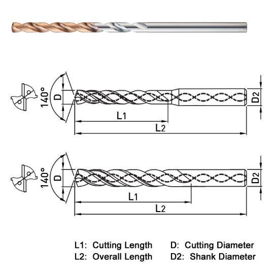 Picture of WIDIN SF51009652-131/186-10 9.652MM DIA 140° Point 2 Flute 10XD Drill
