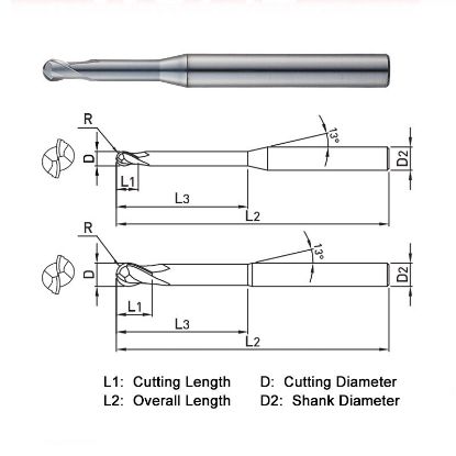 Picture of WIDIN WB71202712P DIA 2.50MM SH 0.1575 LOC 0.0984 OAL 1.968 End Mill Standard Flute Variable Helix Carbide AlTiN Single End Ball Nose WINNER 7 PLUS