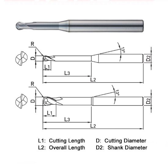 Picture of WIDIN WB71202712P DIA 2.50MM SH 0.1575 LOC 0.0984 OAL 1.968 End Mill Standard Flute Variable Helix Carbide AlTiN Single End Ball Nose WINNER 7 PLUS