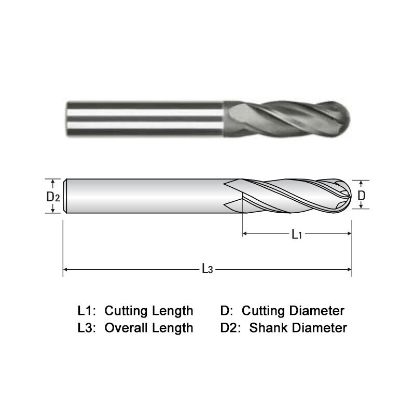 Picture of WIDIN WGB504A0.062-3SP DIA 0.062 SH 0.1250 LOC 0.50 OAL 3.00 End Mill Standard Flute Standard Helix Carbide Diamond Single End Ball Nose Z-GRA-MATE