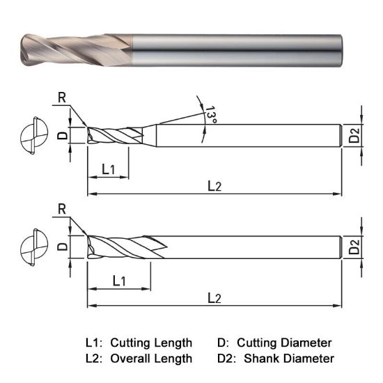 Picture of WIDIN WR50220005 DIA 20MM SH 0.7874 LOC 1.4961 OAL 5.9055 End Mill Standard Flute Standard Helix Carbide AlTiN Single End Corner Radius 0.0197 0.50MM WINNER