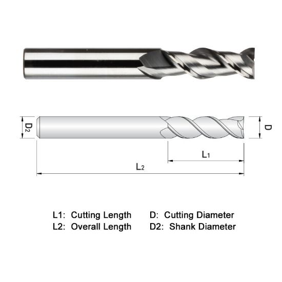 Picture of WIDIN WAE502A064 DIA 1 SH 1.00 LOC 1.50 OAL 4.00 End Mill Standard Flute High Helix Carbide DLC Single End Square Sharp ALU-WAVE