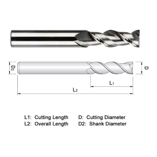Picture of WIDIN WAE512A064 DIA 1 SH 1.00 LOC 2.00 OAL 5.00 End Mill Standard Flute High Helix Carbide DLC Single End Square Sharp ALU-WAVE