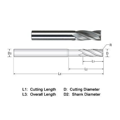 Picture of WIDIN WGE504A020 DIA 5/16 SH 0.3125 LOC 0.8750 OAL 2.50 End Mill Standard Flute Standard Helix Carbide Diamond Single End Square Sharp Z-GRA-MATE
