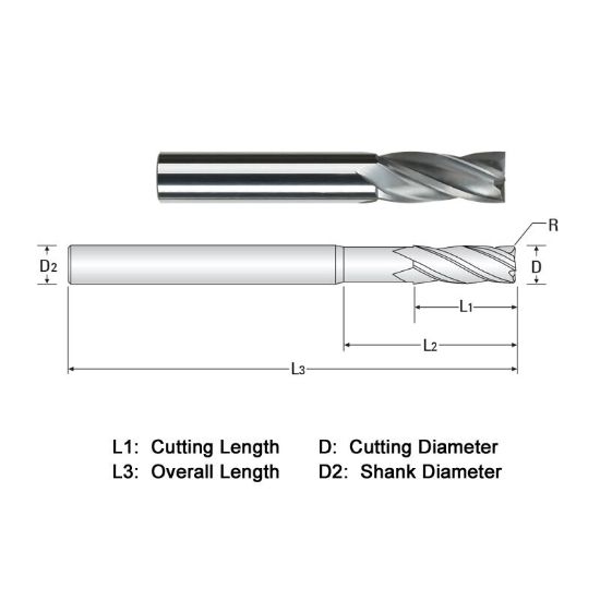 Picture of WIDIN WGE504A020 DIA 5/16 SH 0.3125 LOC 0.8750 OAL 2.50 End Mill Standard Flute Standard Helix Carbide Diamond Single End Square Sharp Z-GRA-MATE