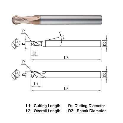 Picture of WIDIN WB502250120 DIA 25MM SH 0.9843 LOC 1.9685 OAL 4.7244 End Mill Standard Flute Standard Helix Carbide AlTiN Single End Ball Nose WINNER