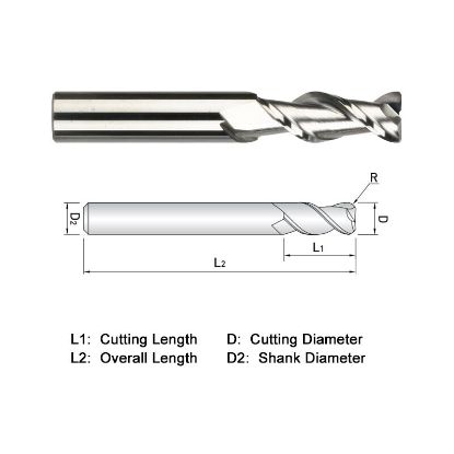 Picture of WIDIN WAR322A032020 DIA 1/2 SH 0.50 LOC 2.00 OAL 4.00 End Mill Standard Flute High Helix Carbide Uncoated Single End Corner Radius 0.0200 0.51MM ALU-WAVE
