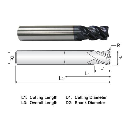 Picture of WIDIN XR504A020 DIA 5/16 SH 0.3125 LOC 0.8125 OAL 2.50 End Mill Standard Flute Variable Helix Carbide AlTiN Single End Corner Radius 0.0200 0.51MM X-STAR