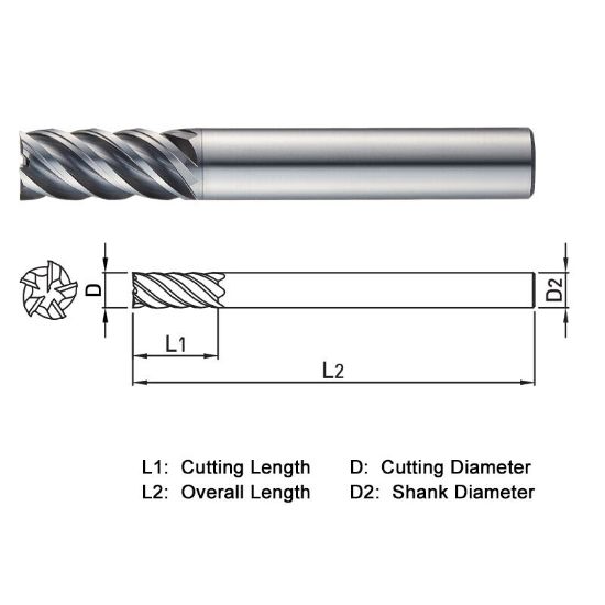 Picture of WIDIN XE505200 DIA 20MM SH 0.7874 LOC 1.4961 OAL 4.0945 End Mill Standard Flute Variable Helix Carbide TiAlN Single End Square Sharp X-STAR