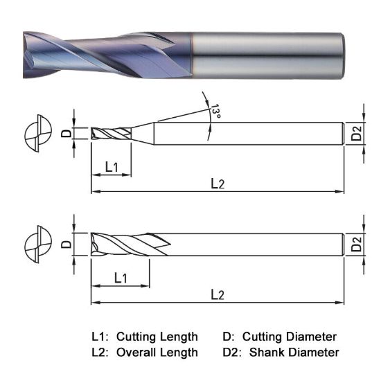 Picture of WIDIN ZE512120 DIA 12MM SH 0.4724 LOC 1.0236 OAL 2.9528 End Mill Standard Flute Standard Helix Carbide AlTiN Single End Square Sharp CLASSIC