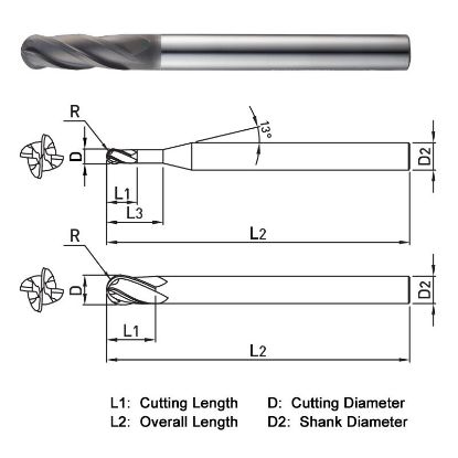 Picture of WIDIN WGB504200200 DIA 20MM SH 0.7874 LOC 2.3622 OAL 7.8740 End Mill Standard Flute Standard Helix Carbide Diamond Single End Ball Nose Z-GRA-MATE