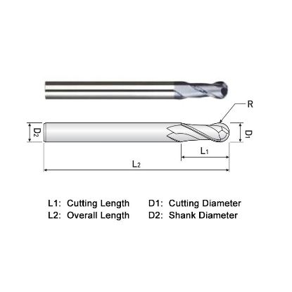Picture of WIDIN ZB302006 DIA 3/32 SH 0.1250 LOC 0.3125 OAL 1.50 End Mill Standard Flute Standard Helix Carbide AlTiN Single End Ball Nose General Purpose