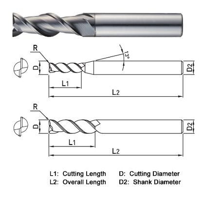 Picture of WIDIN WAR502120 DIA 12MM SH 0.4724 LOC 1.2598 OAL 3.1496 End Mill Standard Flute High Helix Carbide DLC Single End Corner Radius 0.0079 0.20MM ALU-WAVE