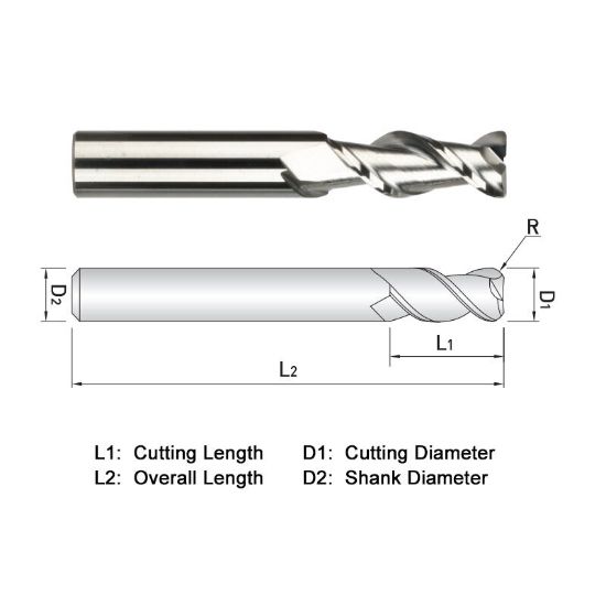 Picture of WIDIN WAR522A064030 DIA 1 SH 1.00 LOC 3.2500 OAL 6.00 End Mill Standard Flute High Helix Carbide DLC Single End Corner Radius 0.0300 0.76MM ALU-WAVE