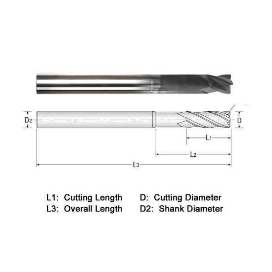 Picture of WIDIN WGR514A0321875-6-060SP DIA 1/2 SH 0.50 LOC 1.50 OAL 6.00 End Mill Standard Flute Standard Helix Carbide Diamond Single End Corner Radius 0.0600 1.52MM Z-GRA-MATE