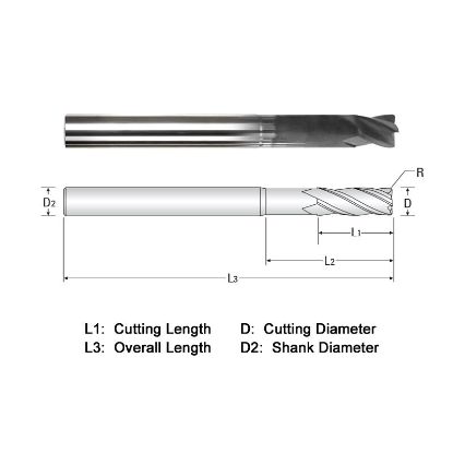 Picture of WIDIN WGR524A024-4-020SP DIA 3/8 SH 0.3750 LOC 0.3750 OAL 4.00 End Mill Standard Flute Standard Helix Carbide Diamond Single End Corner Radius 0.0200 0.51MM Z-GRA-MATE