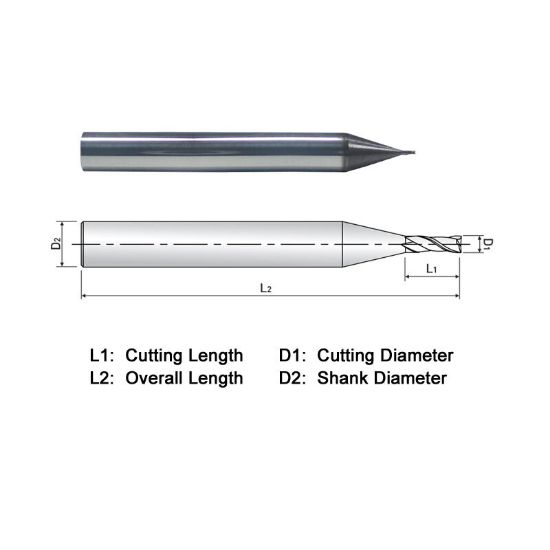 Picture of WIDIN MZ502040 DIA 0.04 SH 0.1250 LOC 0.10 OAL 1.50 End Mill Standard Flute Standard Helix Carbide AlTiN Single End Square Sharp Z-CLASSIC