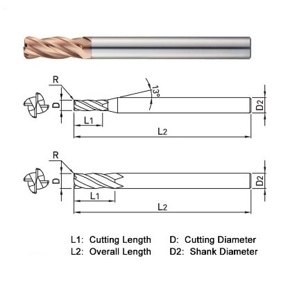 Picture of WIDIN ZR73412002 DIA 12MM SH 0.4724 LOC 1.1811 OAL 4.3307 End Mill Standard Flute Standard Helix Carbide AlTiN Single End Corner Radius 0.0079 0.20MM Z-STAR