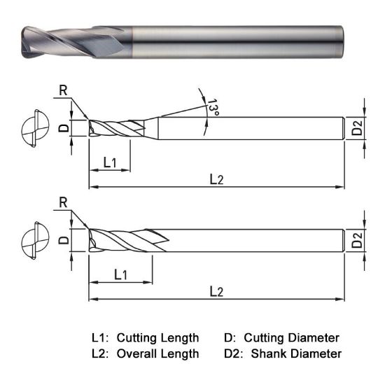 Picture of WIDIN ZR3220410 DIA 4MM SH 0.2362 LOC 0.4331 OAL 2.7559 End Mill Standard Flute Standard Helix Carbide TiAlN Single End Corner Radius 0.0394 1.00MM THUNDER