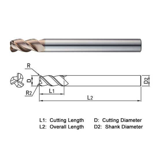 Picture of WIDIN WDR50320010 DIA 20MM SH 0.7874 LOC 1.5748 OAL 5.9055 End Mill Standard Flute Standard Helix Carbide AlTiN Single End Corner Radius 0.0394 1.00MM WINNER