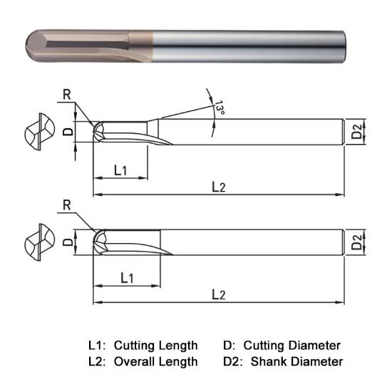 Picture of WIDIN WSB502160 DIA 16MM SH 0.6299 LOC 1.3780 OAL 5.9055 End Mill Standard Flute High Helix Carbide AlTiN Single End Ball Nose WINNER