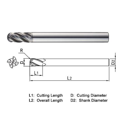 Picture of WIDIN XXB504120 DIA 12MM SH 0.4724 LOC 1.0236 OAL 4.3307 End Mill Standard Flute Variable Helix Carbide TiAlN Single End Ball Nose XX-STAR
