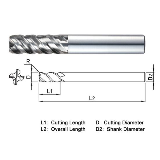 Picture of WIDIN XCR5042510 DIA 20MM SH 0.9843 LOC 1.9685 OAL 4.7244 End Mill Standard Flute High Helix Carbide TiAlN Single End Corner Radius 0.0394 1.00MM X-STAR