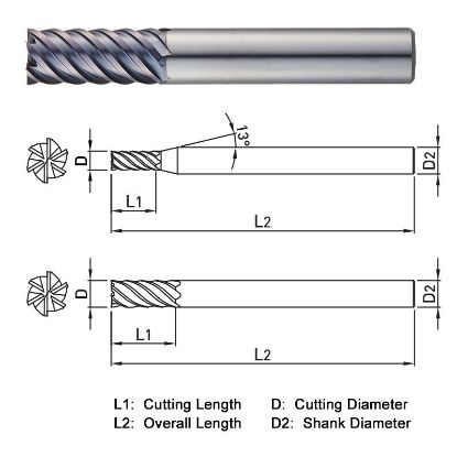 Picture of WIDIN ZE516160 DIA 16MM SH 0.6299 LOC 1.3780 OAL 3.5433 End Mill Standard Flute High Helix Carbide AlTiN Single End Square Sharp CLASSIC