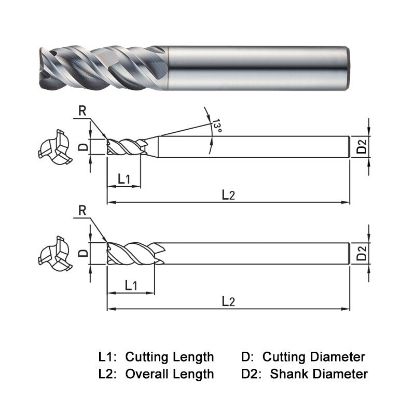 Picture of WIDIN XCR5031605 DIA 16MM SH 0.6299 LOC 1.5748 OAL 3.5433 End Mill Standard Flute High Helix Carbide TiAlN Single End Corner Radius 0.0197 0.50MM X-STAR