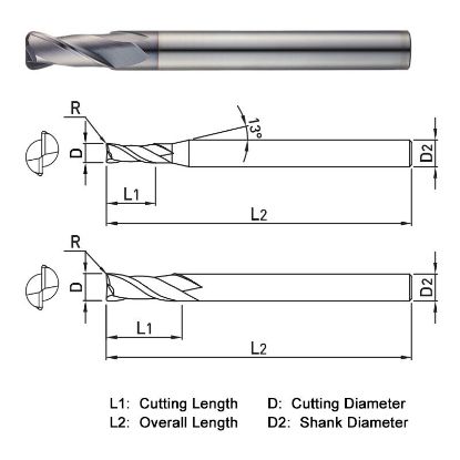Picture of WIDIN ZR3220302 DIA 3MM SH 0.2362 LOC 0.3150 OAL 2.3622 End Mill Standard Flute Standard Helix Carbide TiAlN Single End Corner Radius 0.0079 0.20MM THUNDER