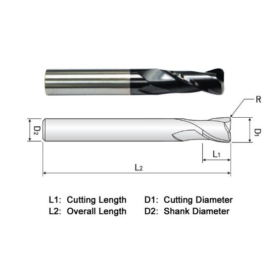 Picture of WIDIN ZR502A01230 DIA 3/16 SH 0.2500 LOC 0.3750 OAL 2.50 End Mill Standard Flute Standard Helix Carbide AlTiN Single End Corner Radius 0.0300 0.76MM Z-CLASSIC