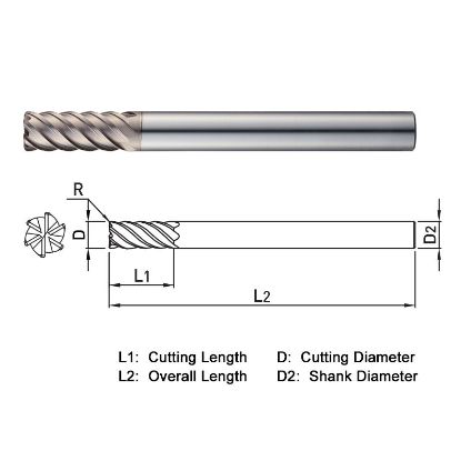 Picture of WIDIN WR50612005 DIA 12MM SH 0.4724 LOC 1.1811 OAL 4.3307 End Mill Standard Flute High Helix Carbide AlTiN Single End Corner Radius 0.0197 0.50MM WINNER