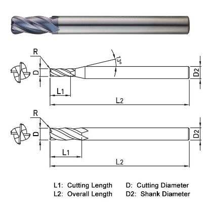 Picture of WIDIN ZR5241205 DIA 12MM SH 0.4724 LOC 1.0236 OAL 4.3307 End Mill Standard Flute Standard Helix Carbide AlTiN Single End Corner Radius 0.0197 0.50MM Z-CLASSIC
