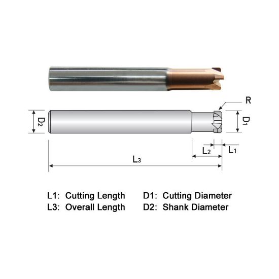 Picture of WIDIN ZSPM4A024 DIA 3/8 SH 0.3750 LOC 0.1500 OAL 3.00 End Mill Standard Flute High Helix Carbide AlTiN Single End Corner Radius 0.0937 2.38MM Z-STAR